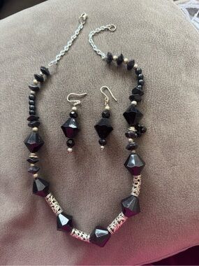 Handcrafted Black Faceted Bead Necklace & Earring Set